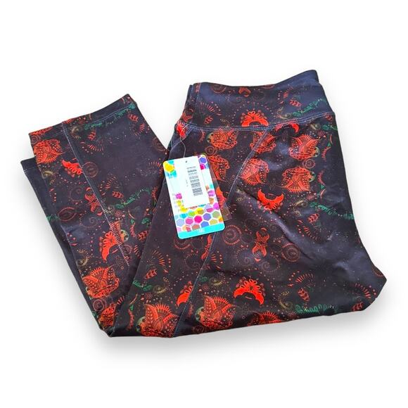 LuLaRoe Womens Leggings Sz L Jade Athletic Capris Activewear Black‎ Orange NEW - Picture 2 of 6